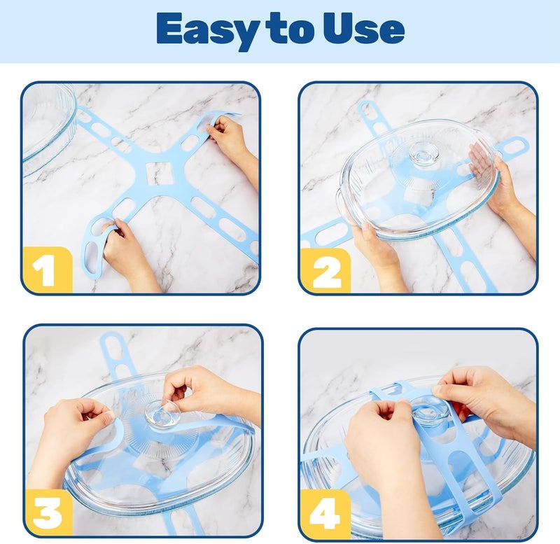 Dormercy 4-Hand Lid Latch, Silicone Lid Securing Strap Compatible with Crockpots, Camping Mat, Pots, Pans, Blue - Image 4